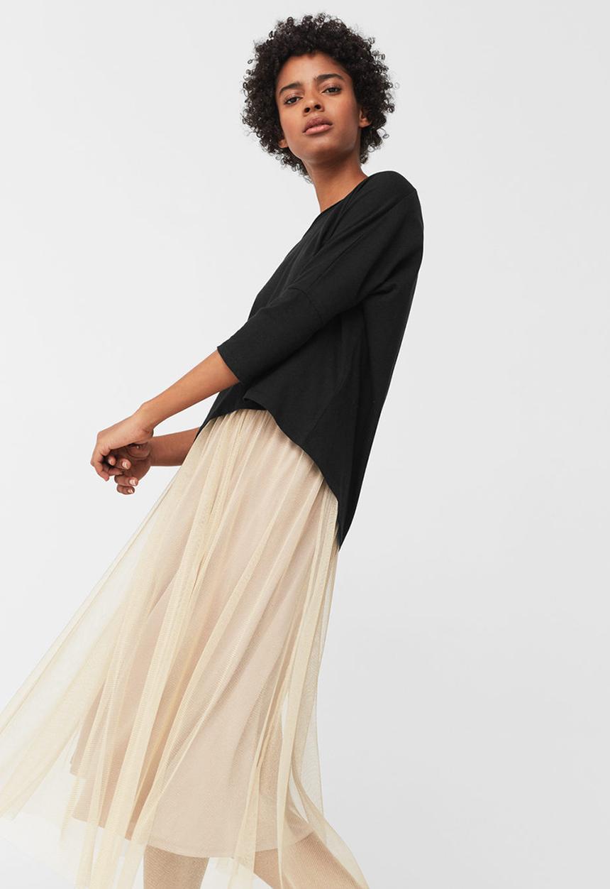 MANGO - 3/4 Sleeve T-shirt Black