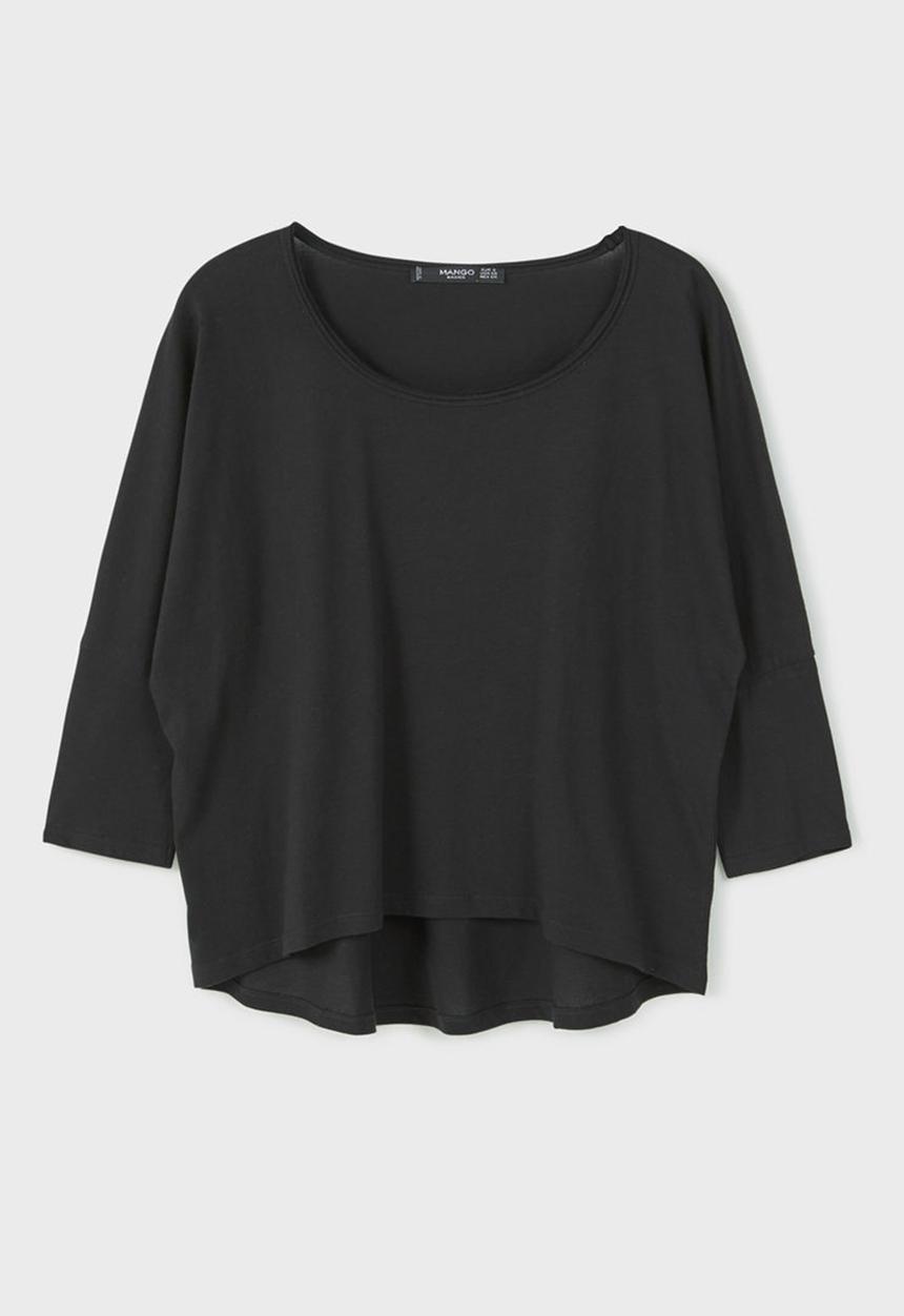 MANGO - 3/4 Sleeve T-shirt Black
