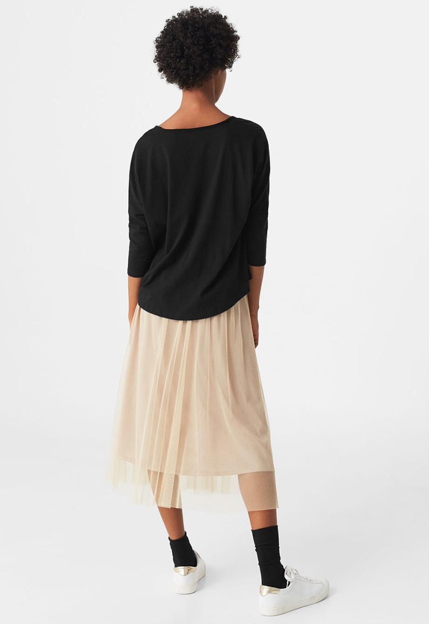 MANGO - 3/4 Sleeve T-shirt Black