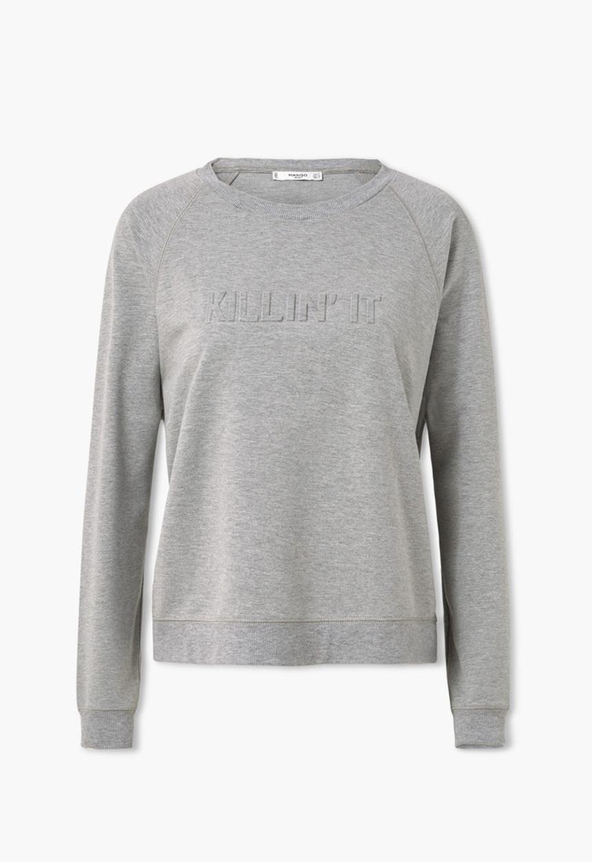 MANGO - Embossed Text Sweatshirt Grey