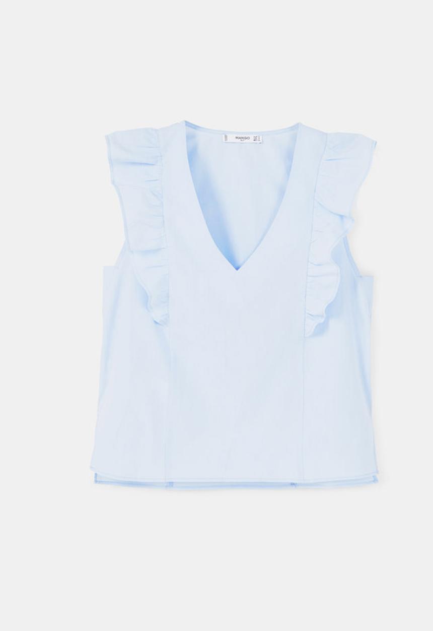 MANGO - Ruffle Detail Blouse Pale Blue
