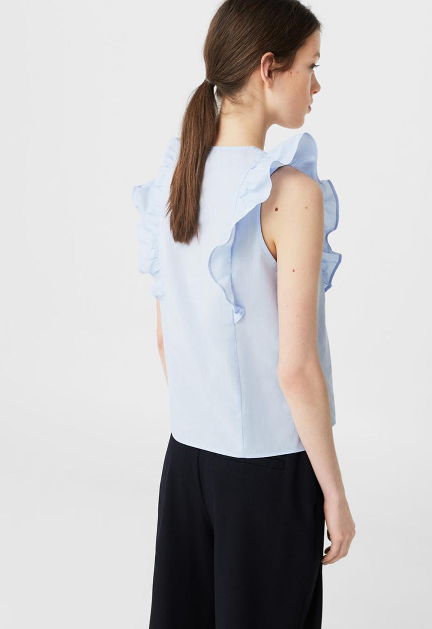 MANGO - Ruffle Detail Blouse Pale Blue