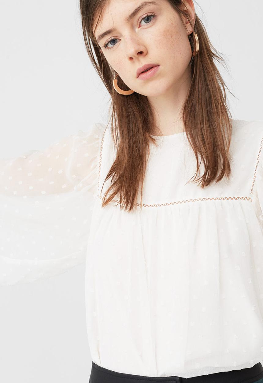 MANGO - Polka-dot Blouse Off White
