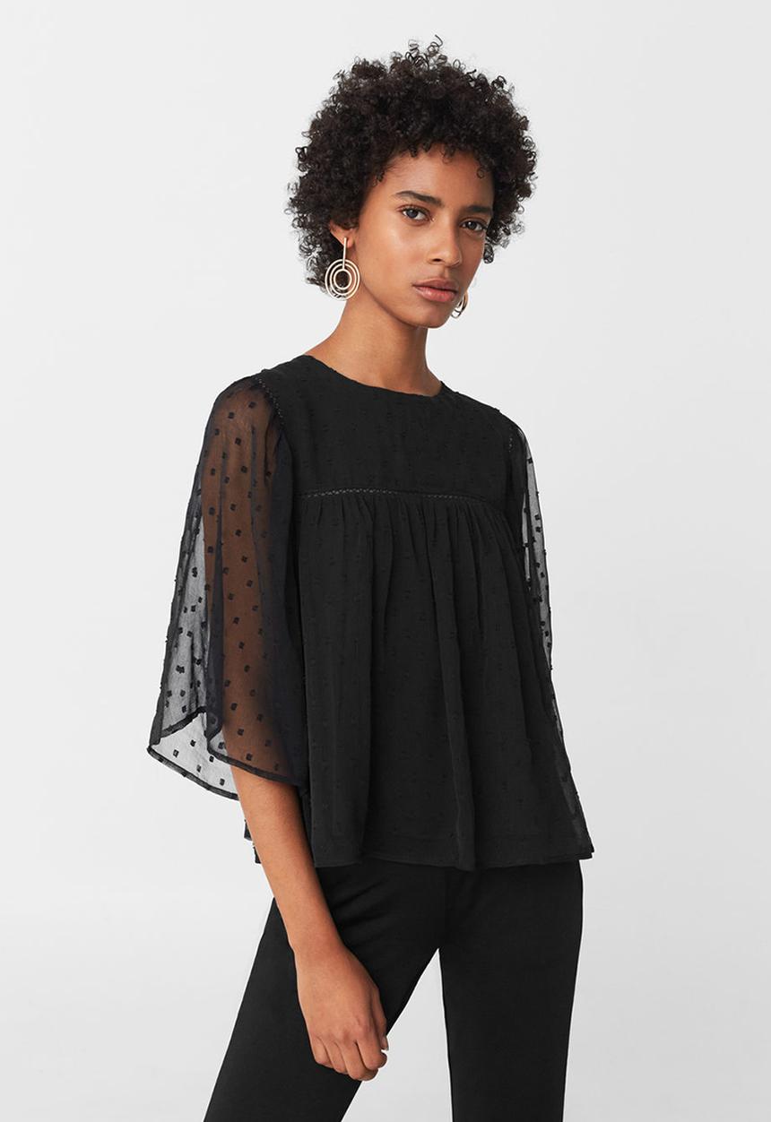MANGO - Polka-dot Blouse Black