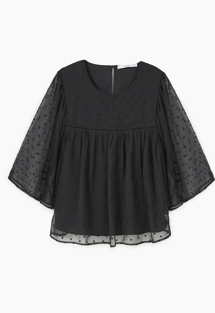 MANGO - Polka-dot Blouse Black