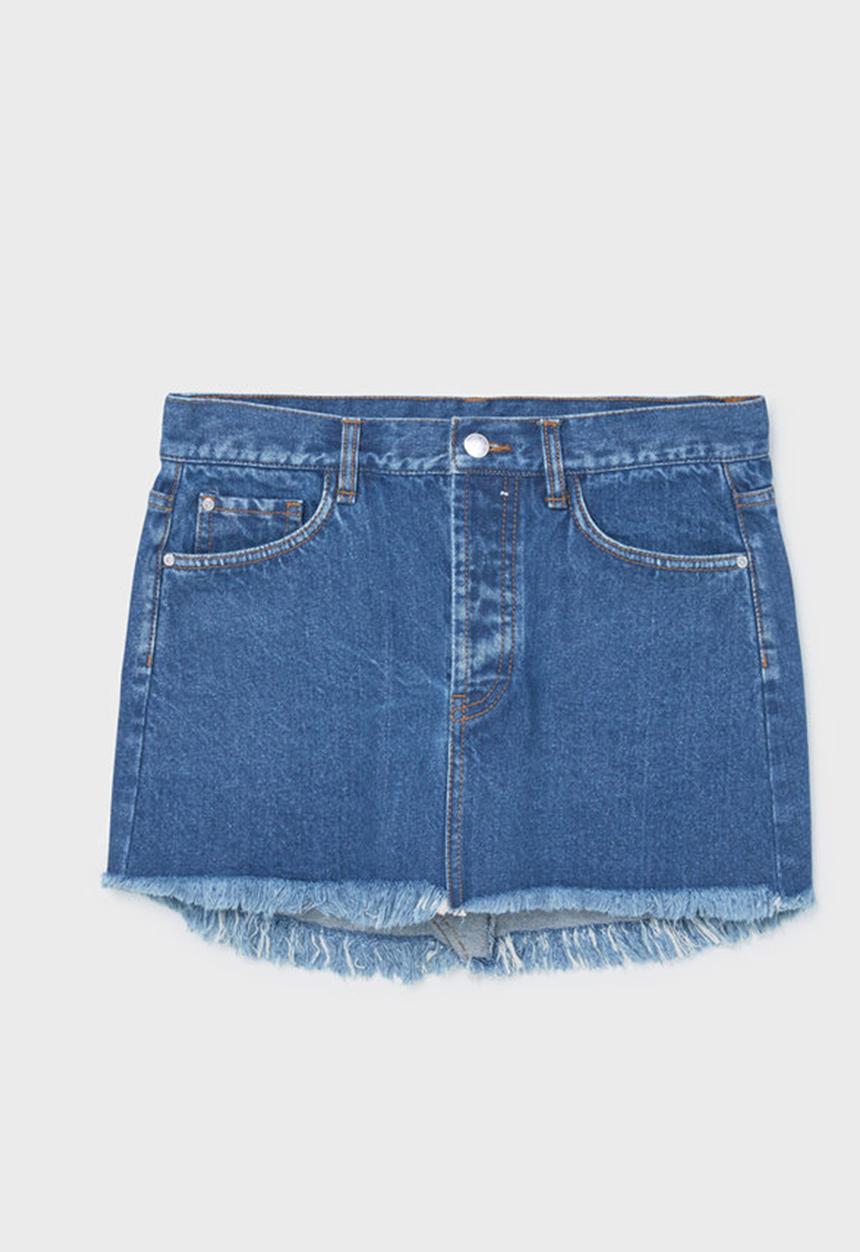 MANGO - Frayed Edge Denim Skirt Mid Blue
