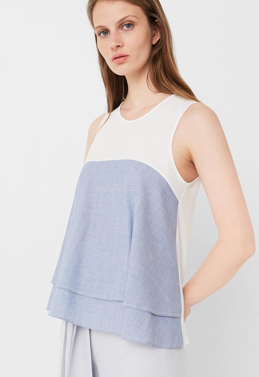 MANGO - Contrast Detail Top Blue and White