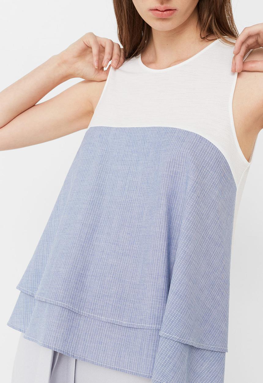 MANGO - Contrast Detail Top Blue and White