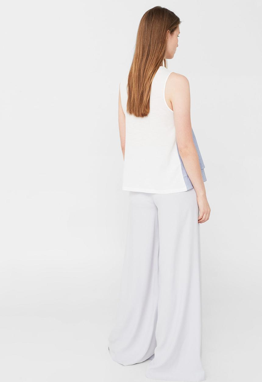 MANGO - Contrast Detail Top Blue and White
