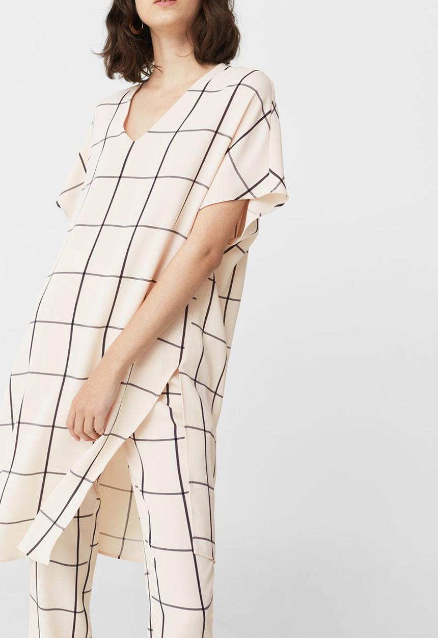 MANGO - Flowy Check Pattern Blouse Beige