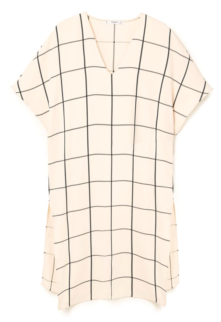 MANGO - Flowy Check Pattern Blouse Beige