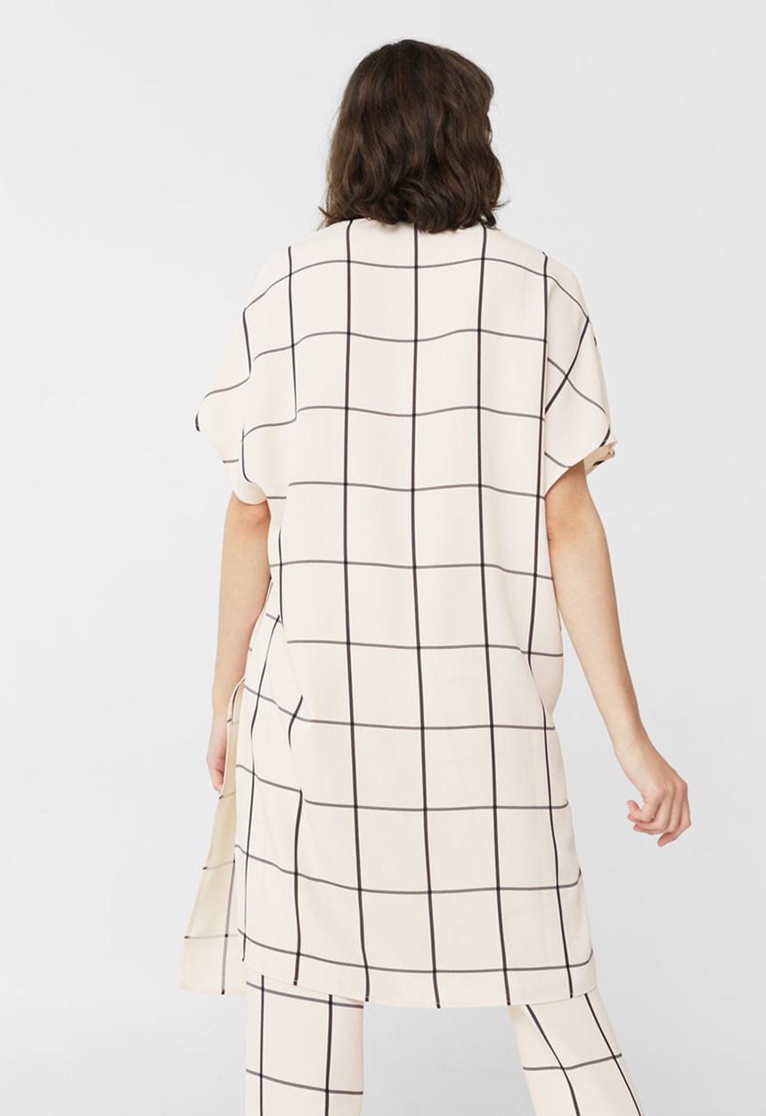MANGO - Flowy Check Pattern Blouse Beige