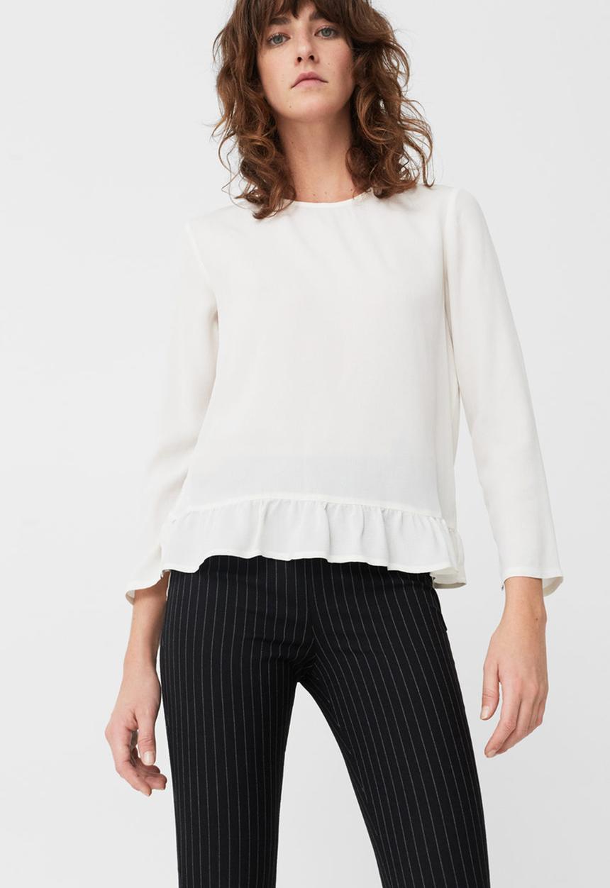 MANGO - Frill Detail Blouse Off White