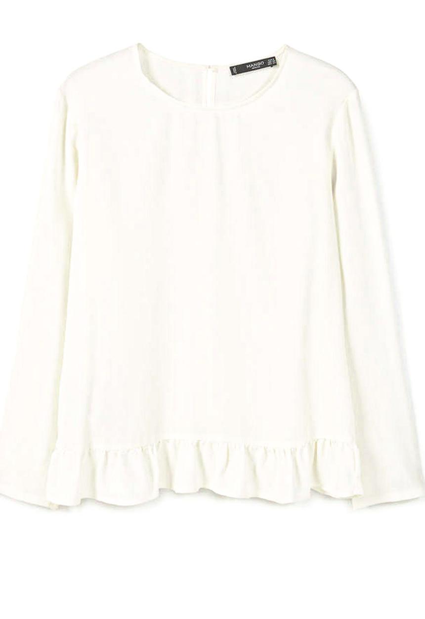 MANGO - Frill Detail Blouse Off White