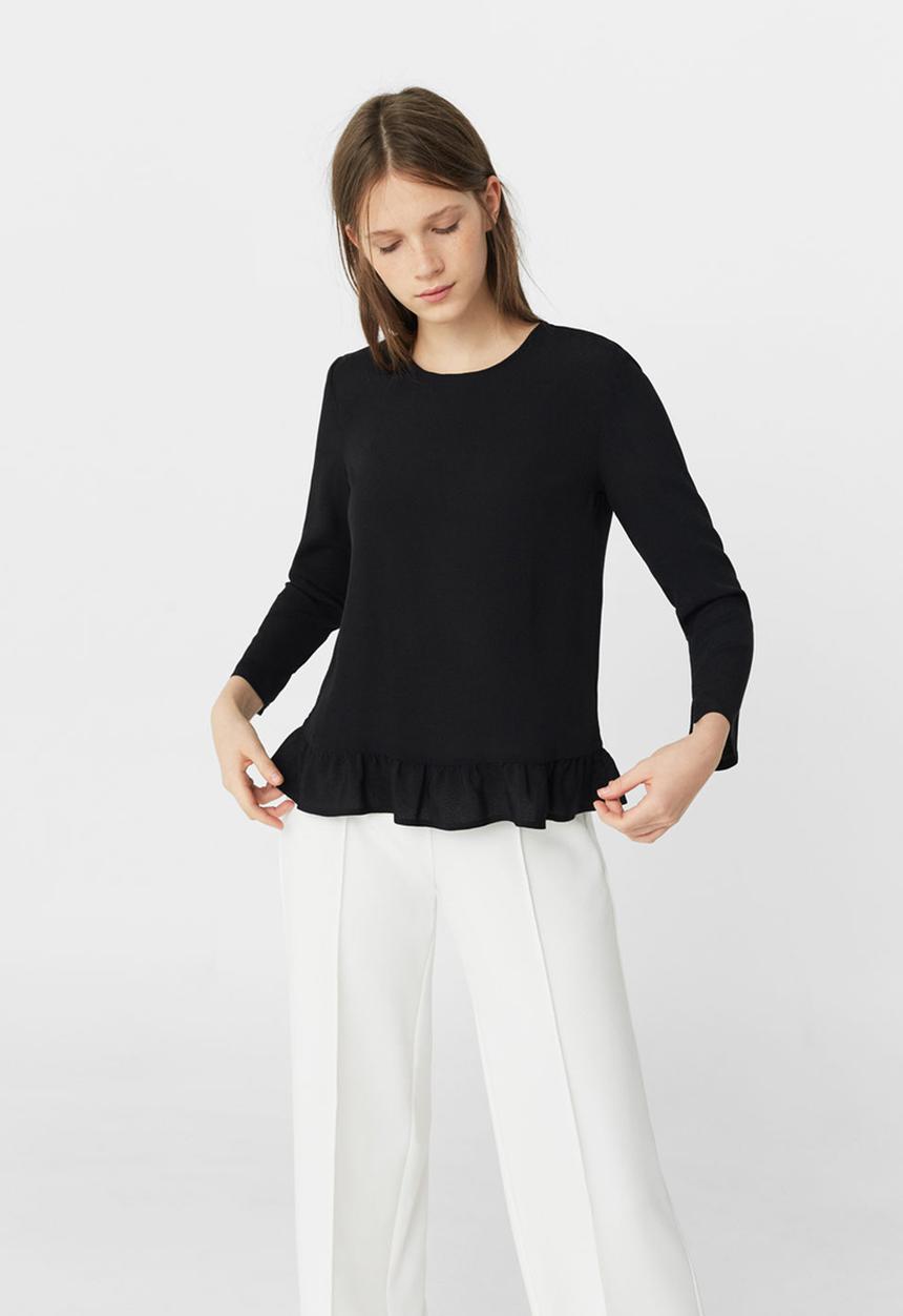 MANGO - Frill Detail Blouse Black
