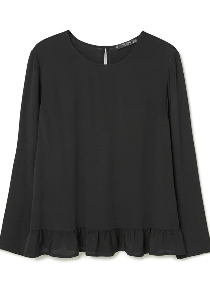 MANGO - Frill Detail Blouse Black