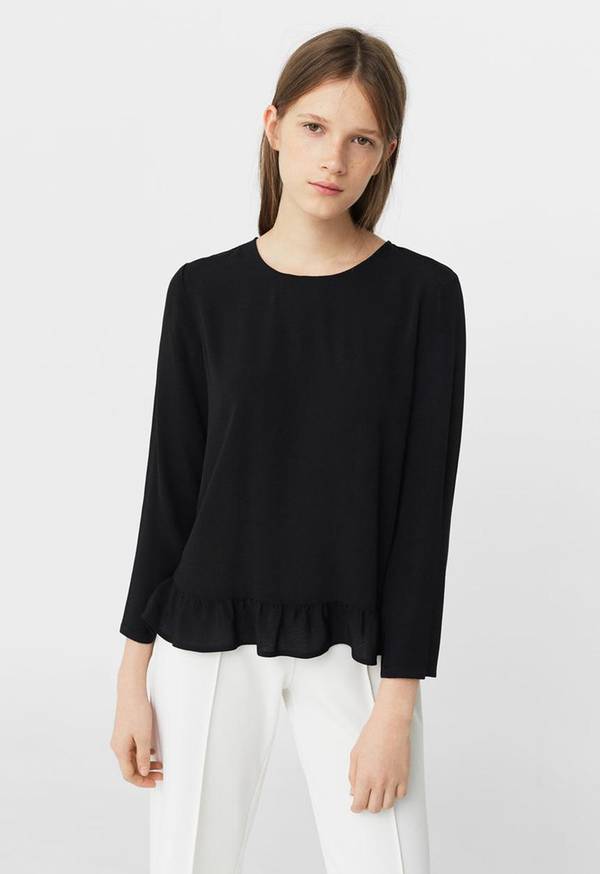 MANGO - Frill Detail Blouse Black
