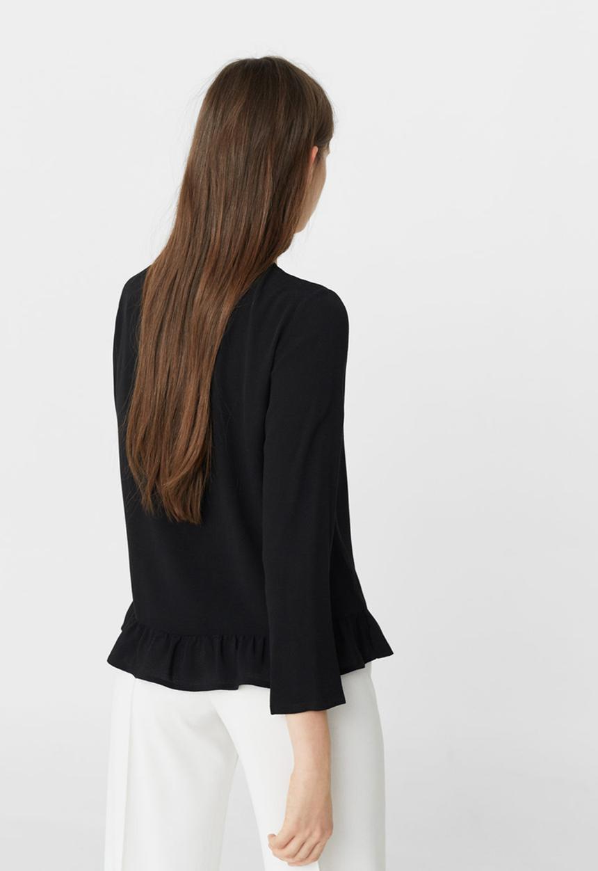 MANGO - Frill Detail Blouse Black