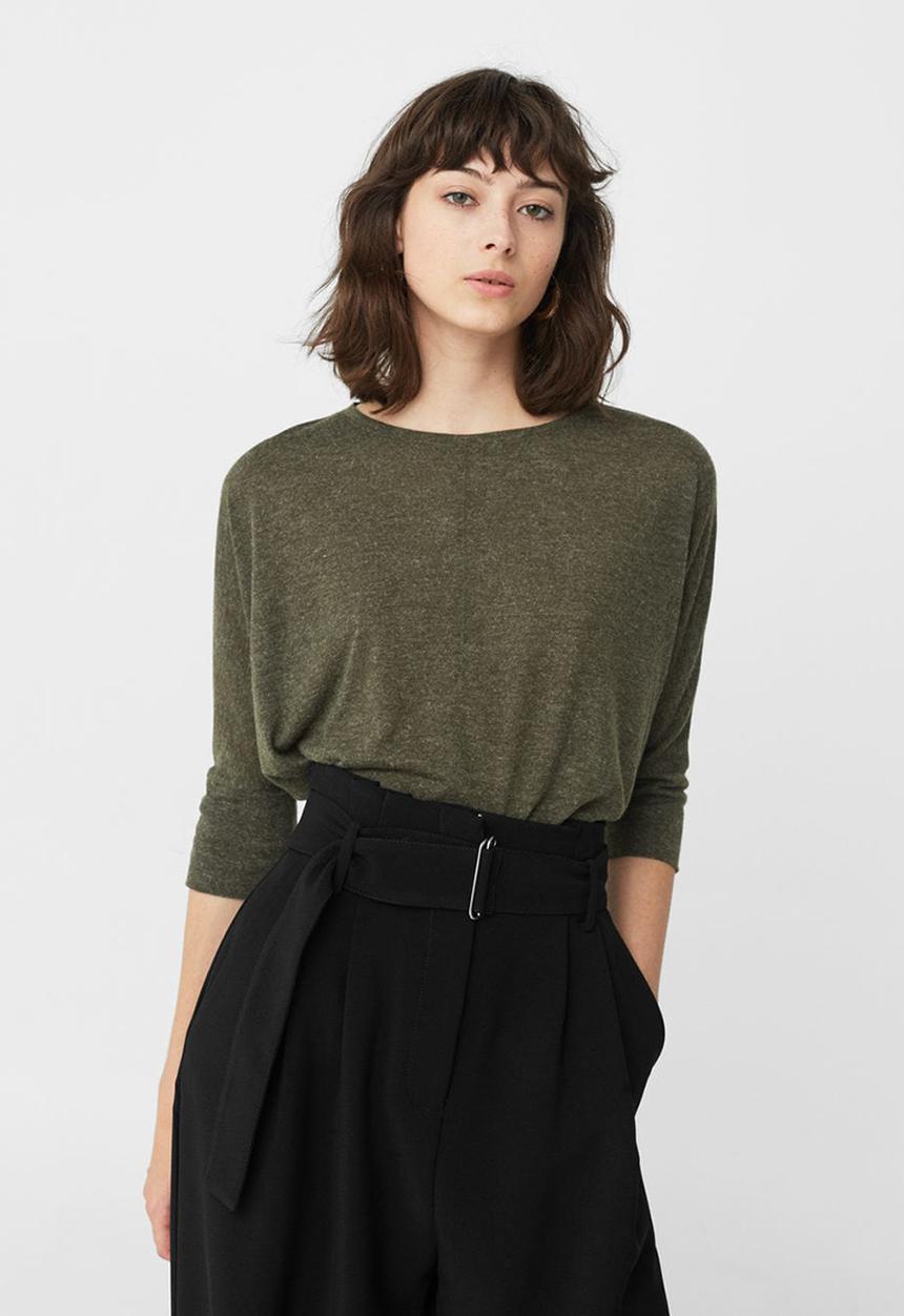 MANGO - Flecked T-shirt Khaki Green