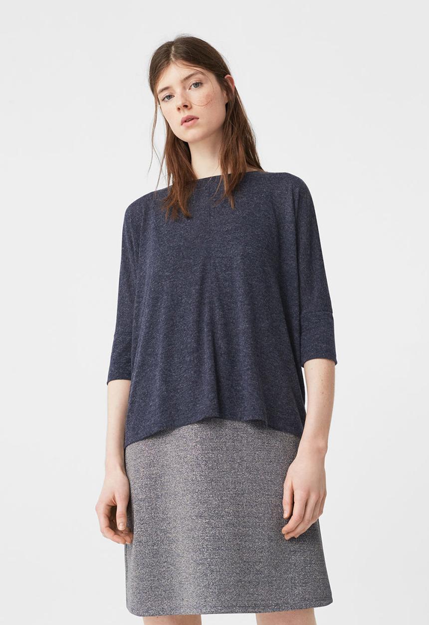MANGO - Flecked T-shirt Navy