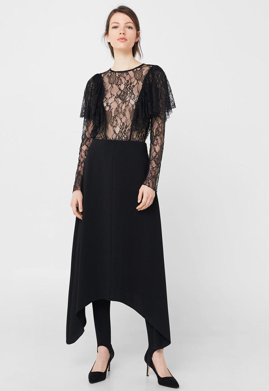 MANGO - Lace Textured Blouse Black