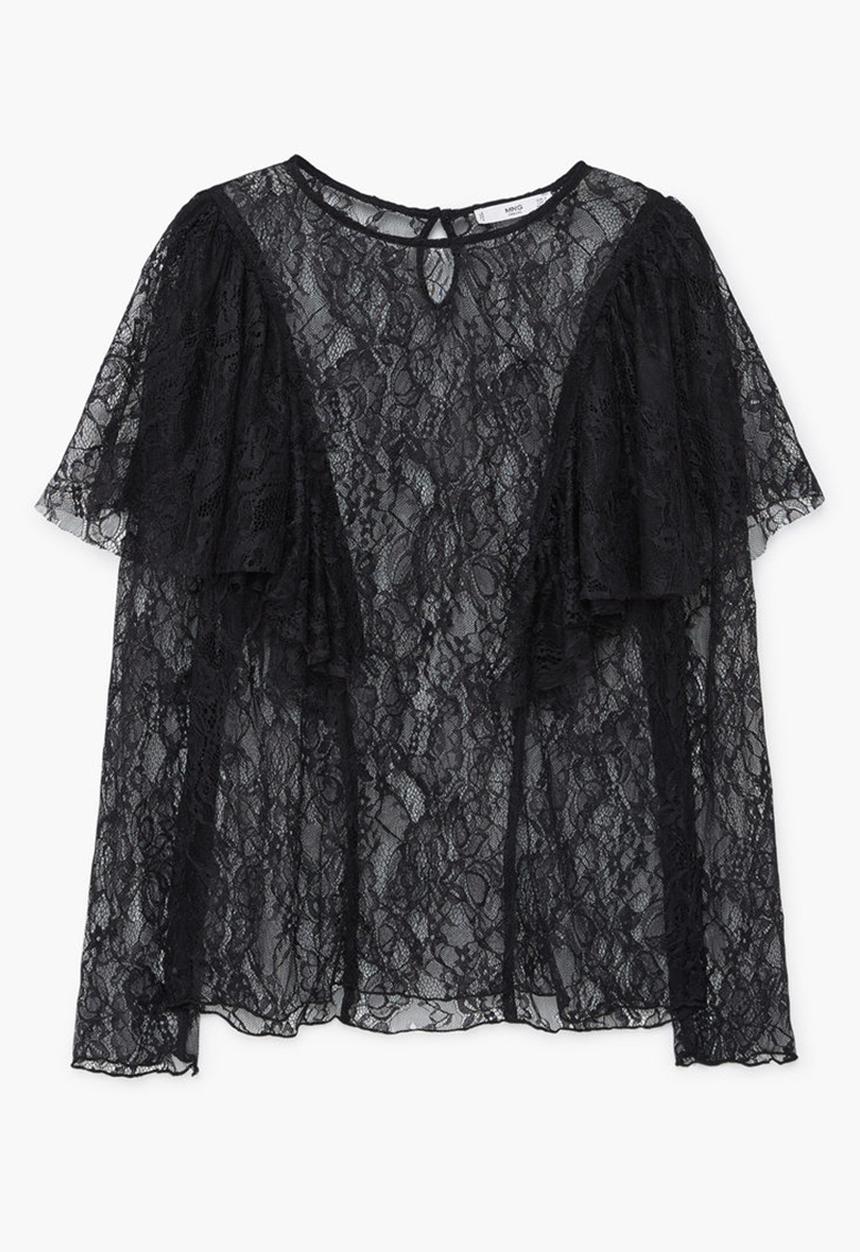 MANGO - Lace Textured Blouse Black