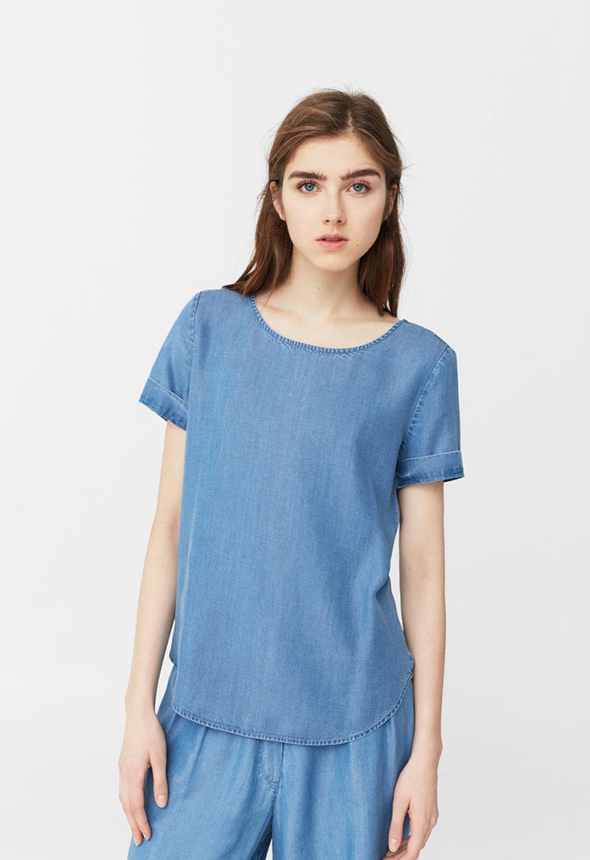 MANGO - Short Sleeve Denim Top Blue