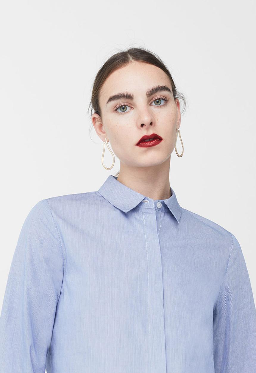 MANGO - Ruffled Sleeve Shirt Pale Blue