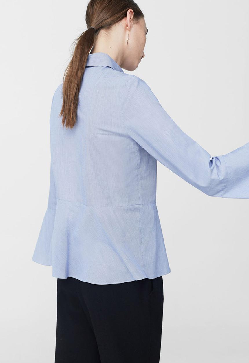 MANGO - Ruffled Sleeve Shirt Pale Blue