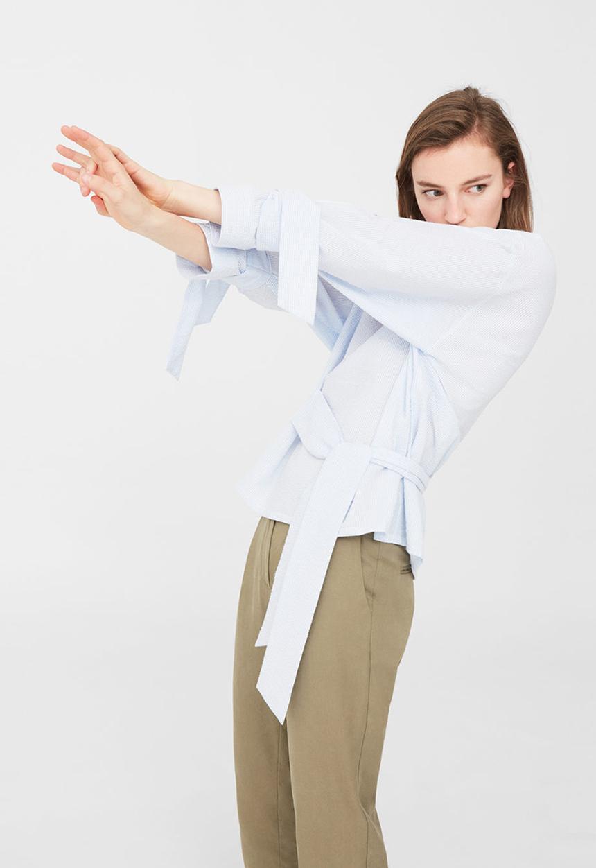MANGO - Belt Detail Blouse Pale Blue