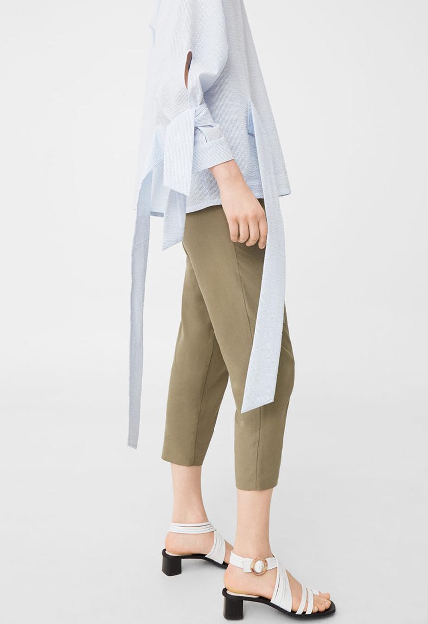 MANGO - Belt Detail Blouse Pale Blue