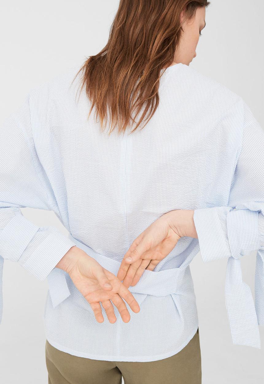 MANGO - Belt Detail Blouse Pale Blue