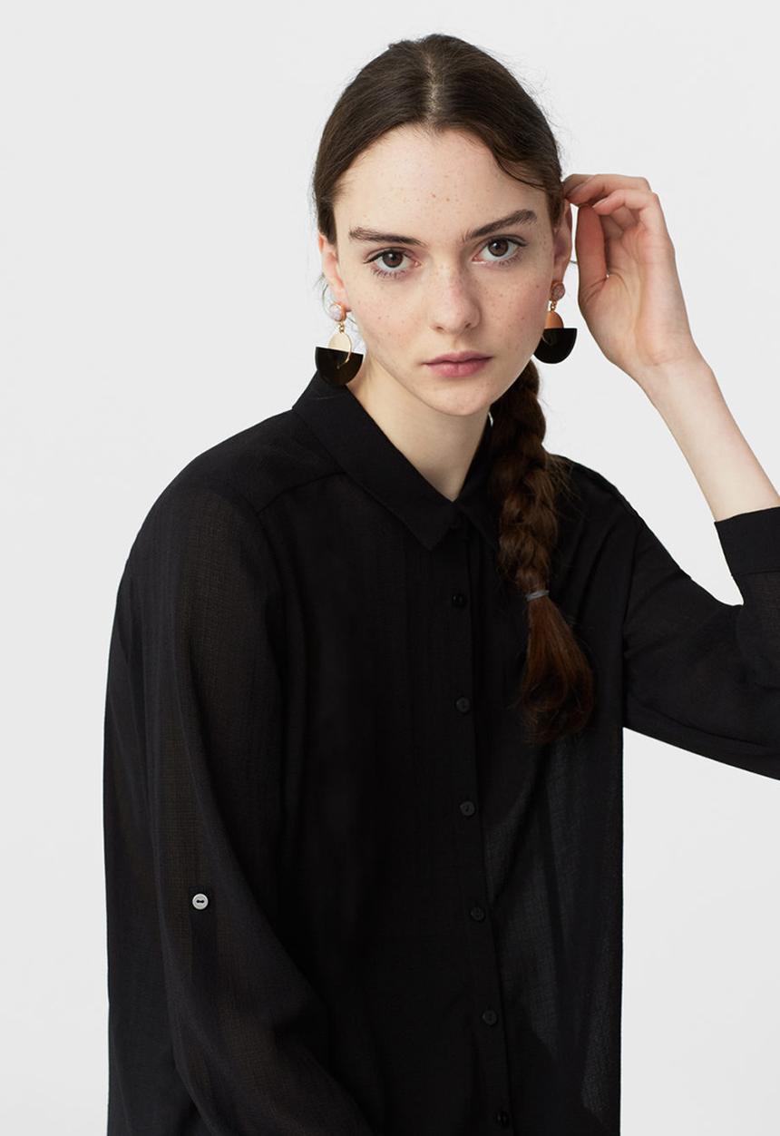 MANGO - Longer Length Shirt Black