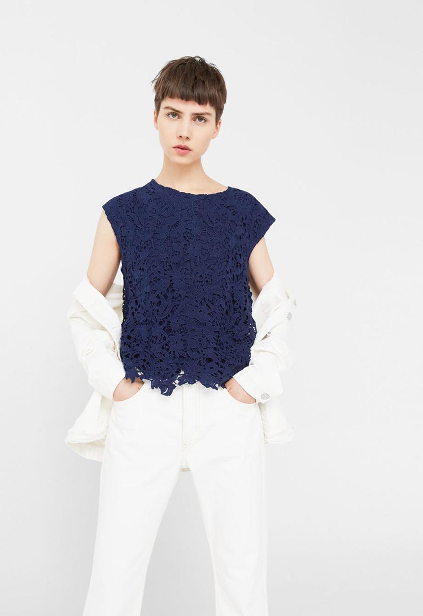 MANGO - All-over Lace Top Navy