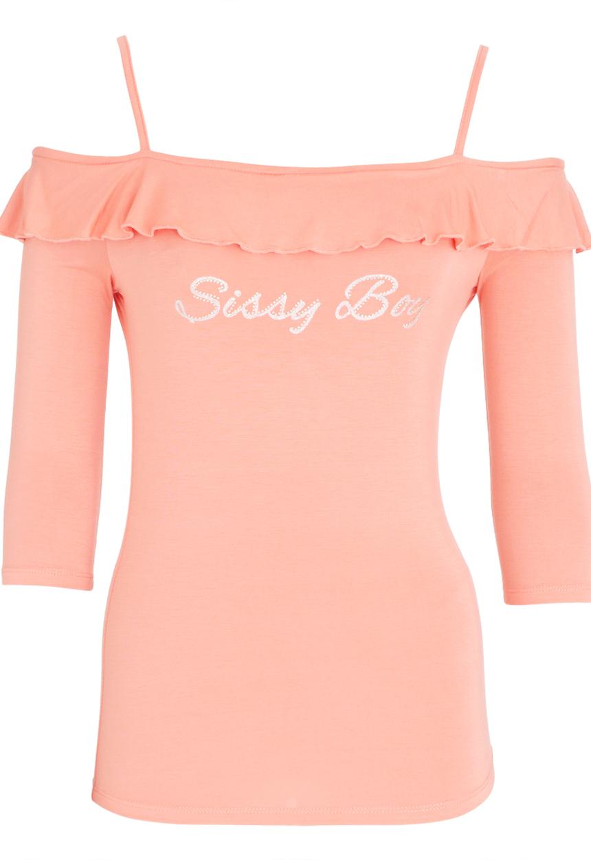 SISSY BOY - Cold Shoulder Frill Detail Top Coral