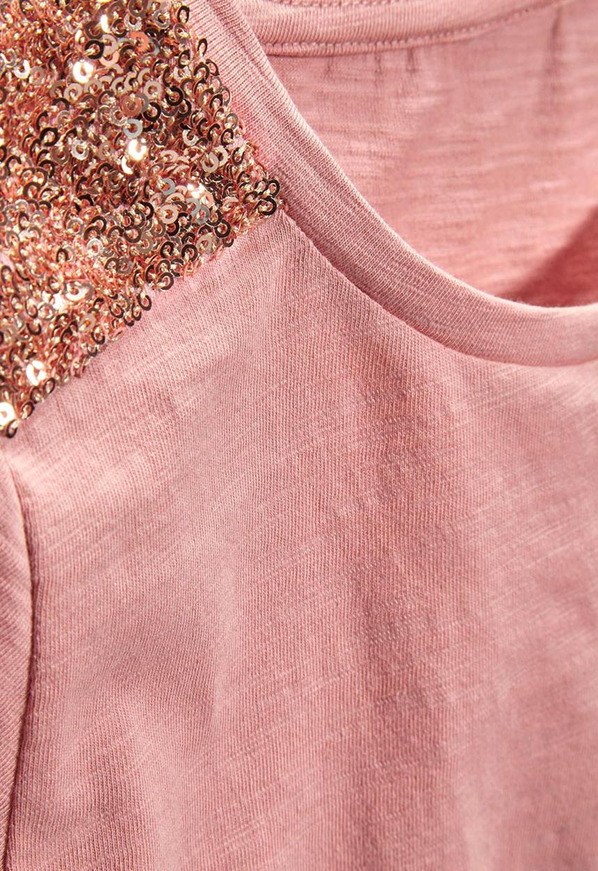 Next - Sequin Shoulder T-shirt Mid Pink