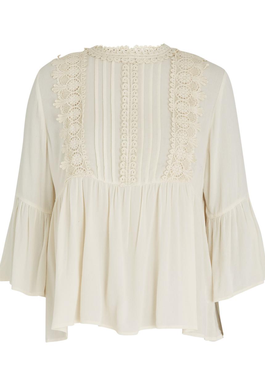 Revenge - Lace Trim Peasant Blouse Beige