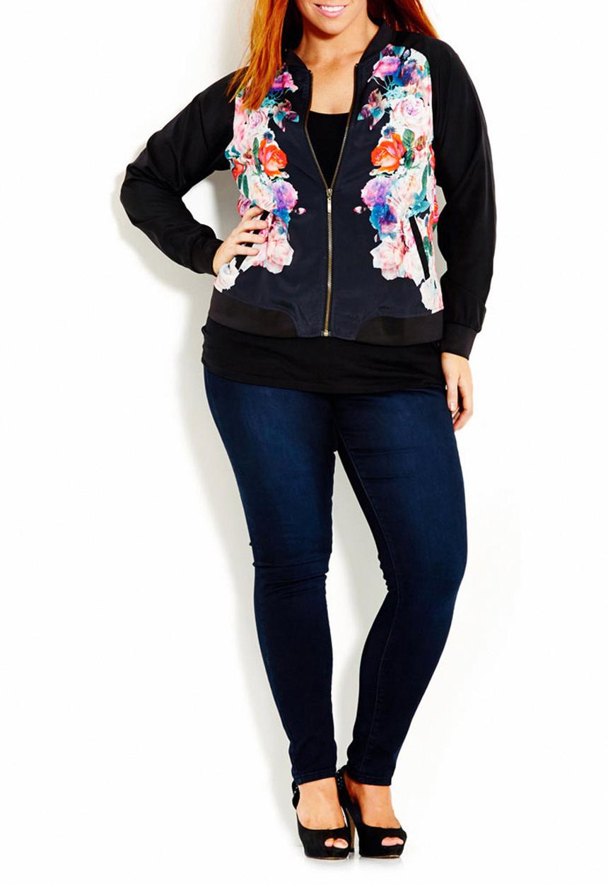 City Chic - Floral bomber jacket Multi-colour