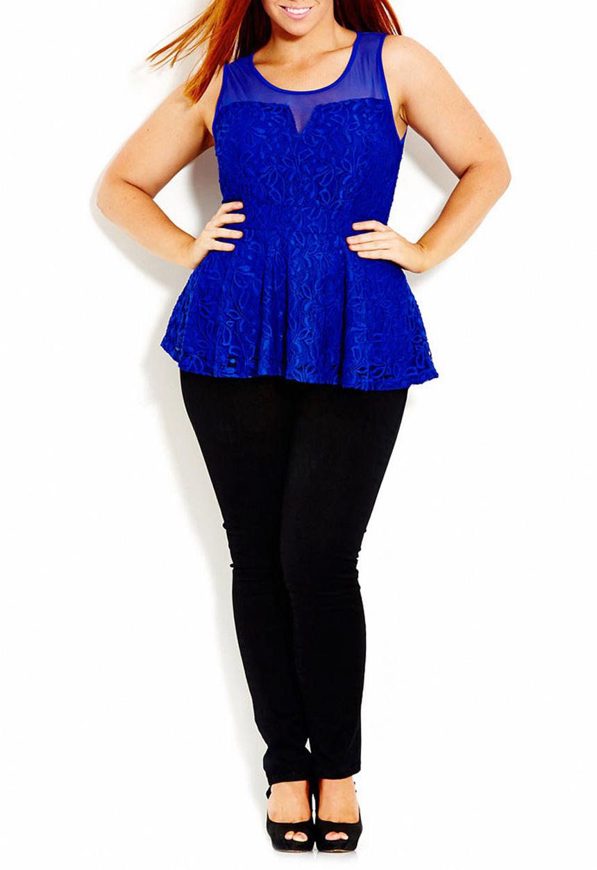 City Chic - Peplum lace top Cobalt