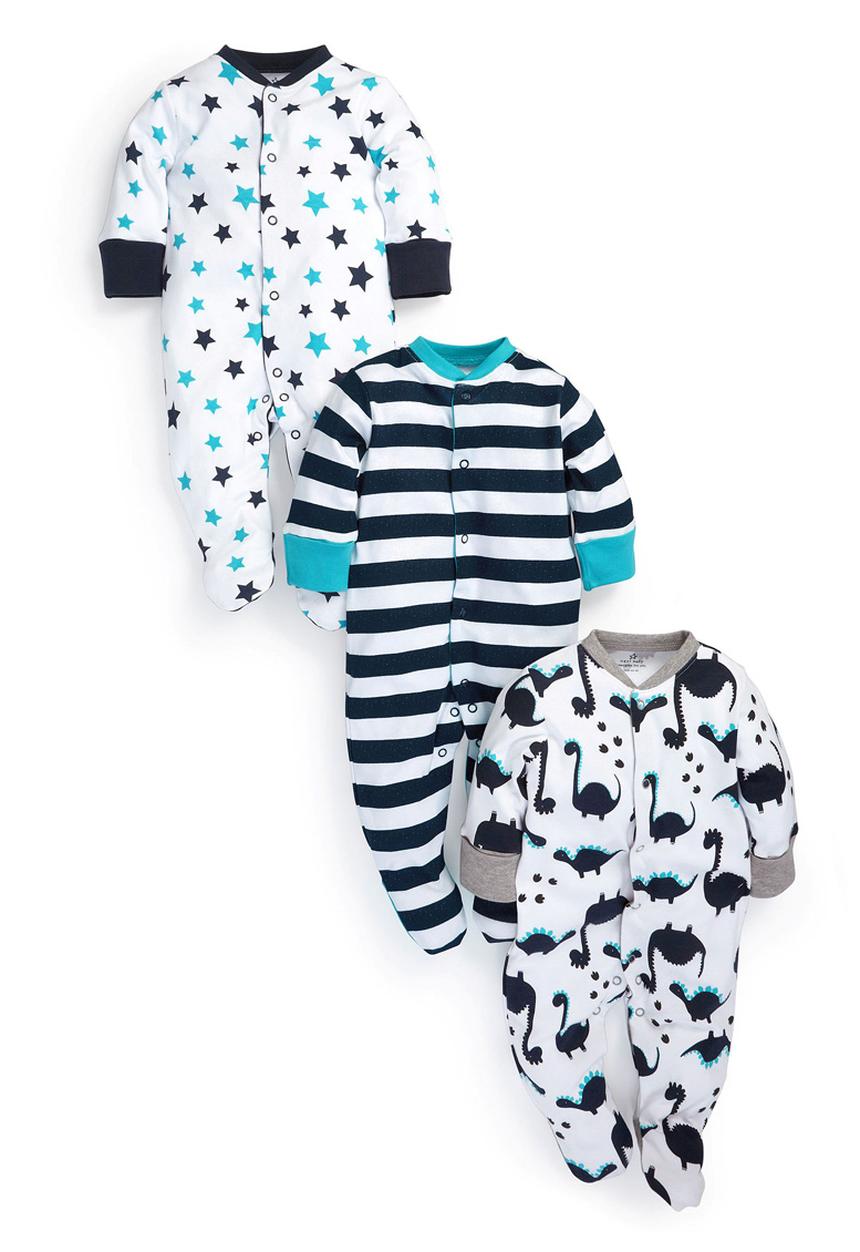 Next - All-Over Print Dinosour Sleepsuits 3-Pack Multi-Colour