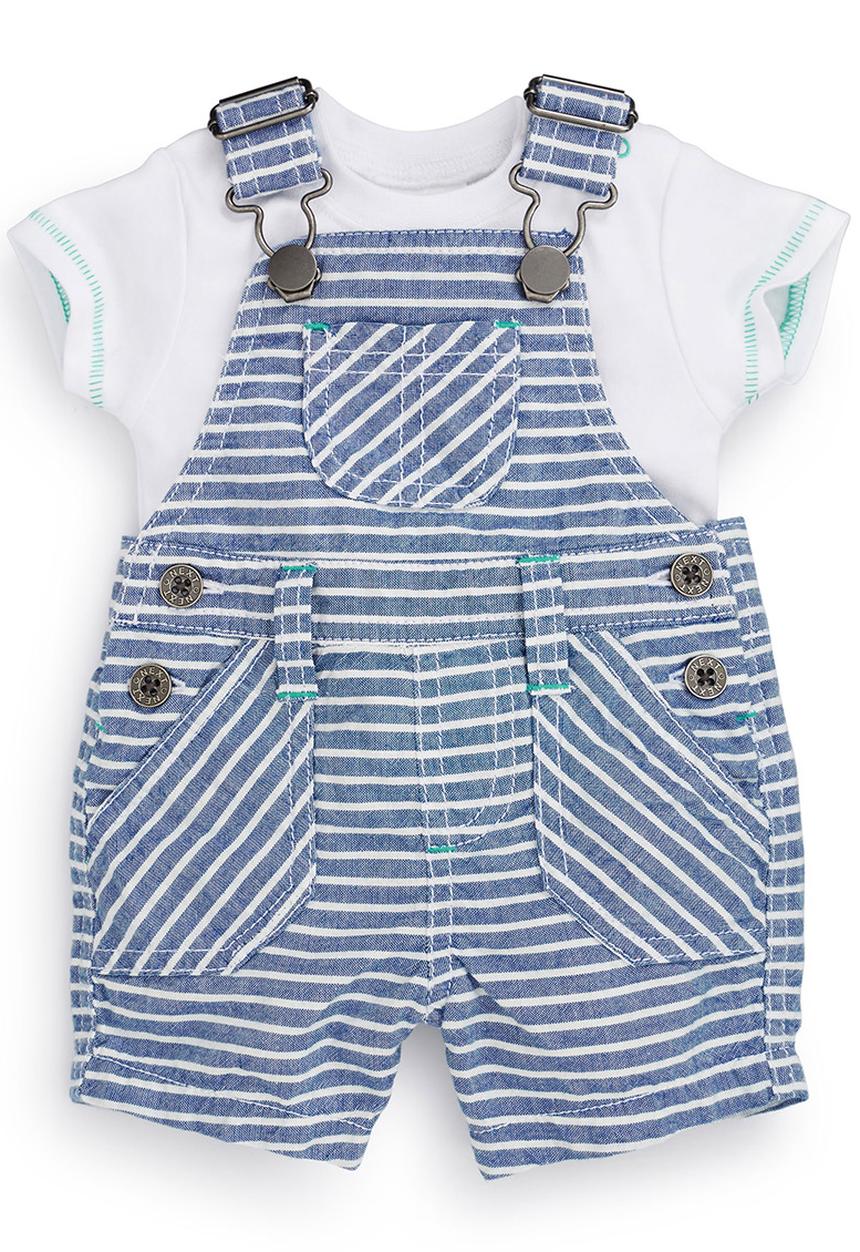 Next - Fine Stripe Dungarees With Bodysuit Blue/White