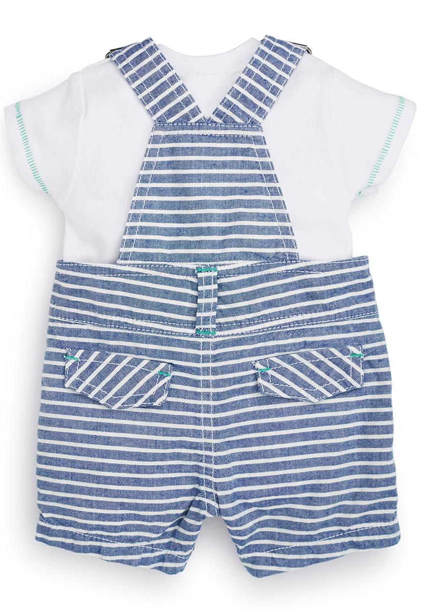 Next - Fine Stripe Dungarees With Bodysuit Blue/White