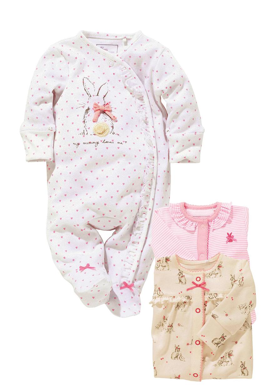 Next - Pink Bunny Sleepsuits 3-Pack Pale Pink