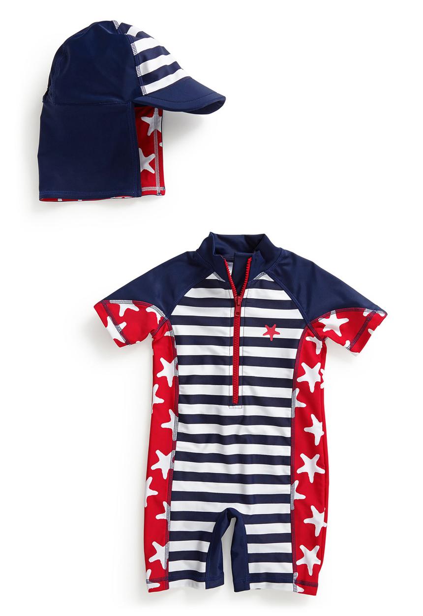 Next - Printed Sunsafe Suit And Hat Set Multi-Colour