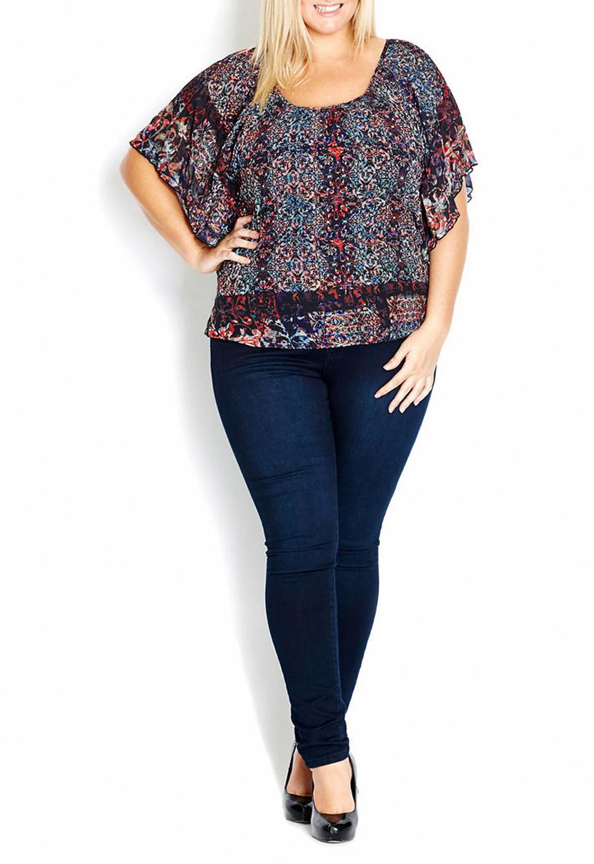 City Chic - Floral flutter-sleeve blouse Multi-colour
