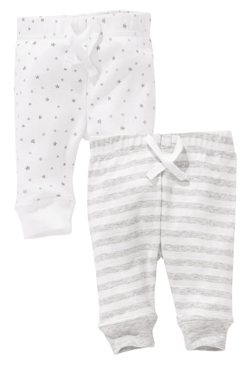 Next - Star Print And Grey Marl Stripe Cuffed Leggings 2-Pack Pale Grey