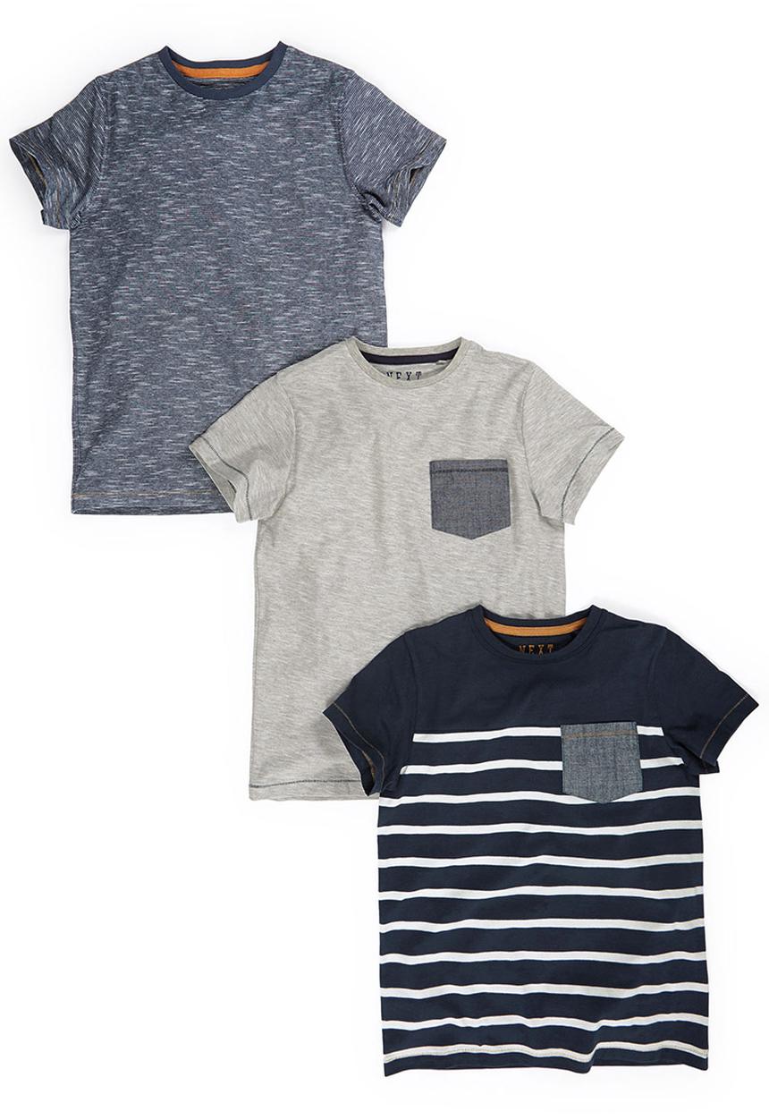Next - Textured Stripe And Plain T-Shirts 3-Pack Multi-Colour