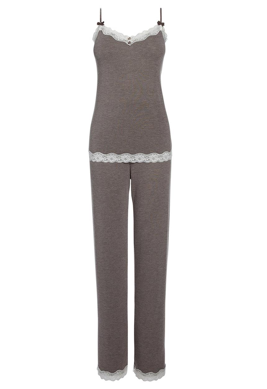 Next - Lace trim pyjama set mid Grey