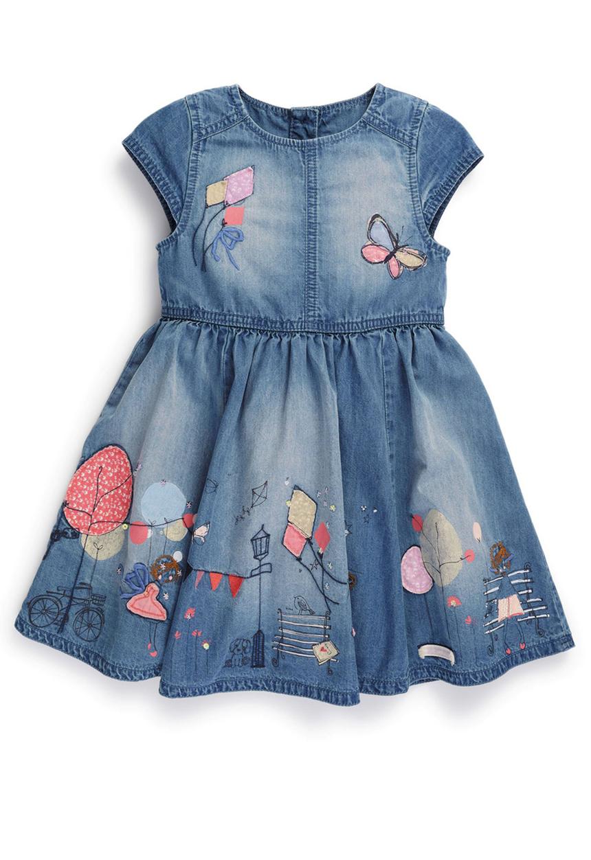 Next - Scene Embroidered Denim Dress Mid Blue