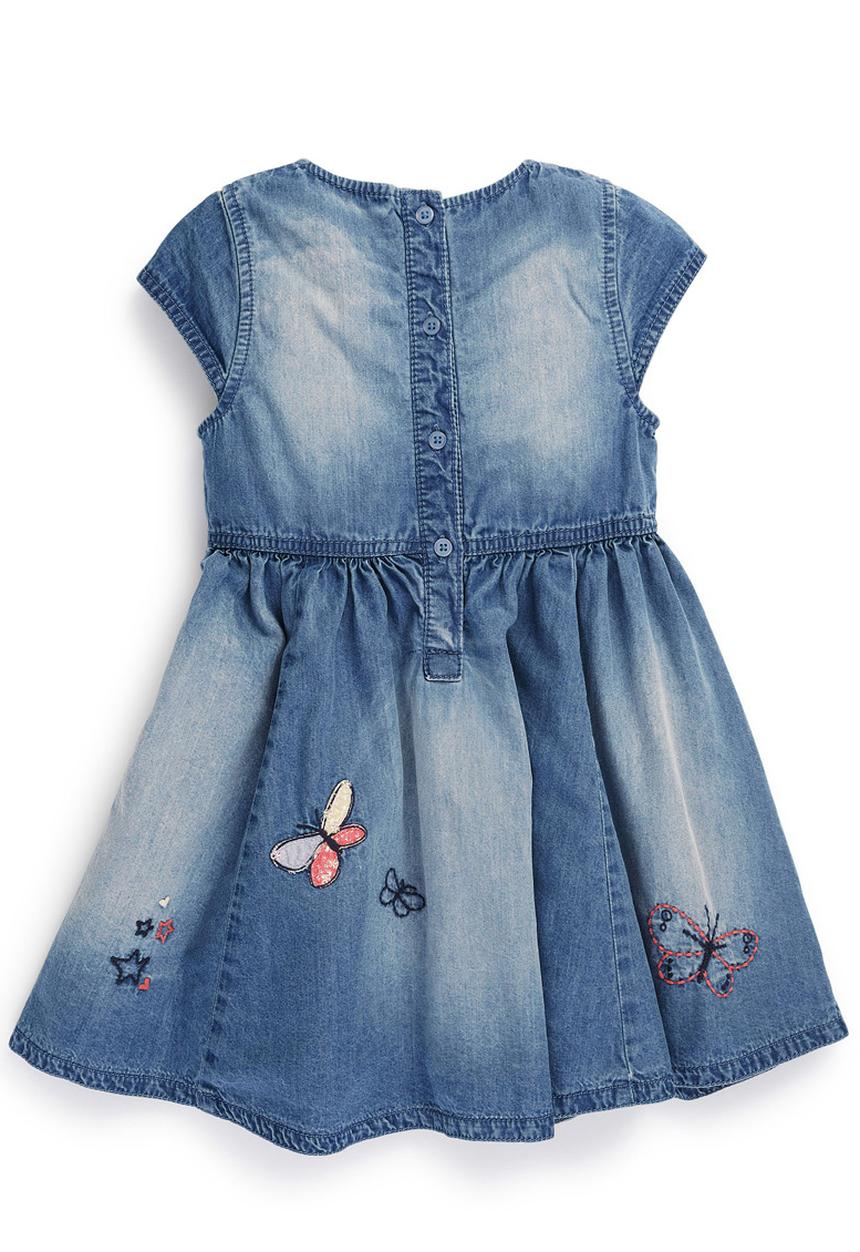 Next - Scene Embroiered Denim Dress Mid Blue